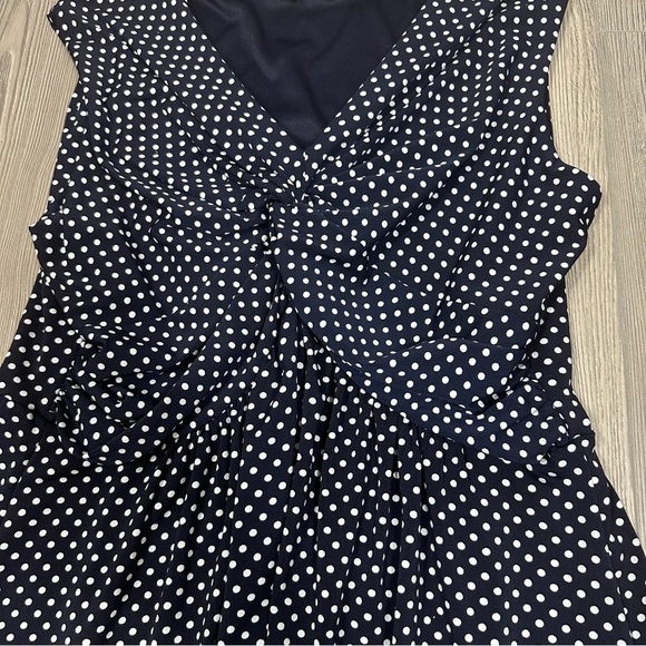 Travel Smith Navy White Polka Dot Twist Front Sleeveless Midi Dress Size L - Picture 4 of 6